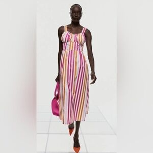 H&M - NWT Bright Colorful Stripe Spaghetti Strap MIDI Dress Size Small
